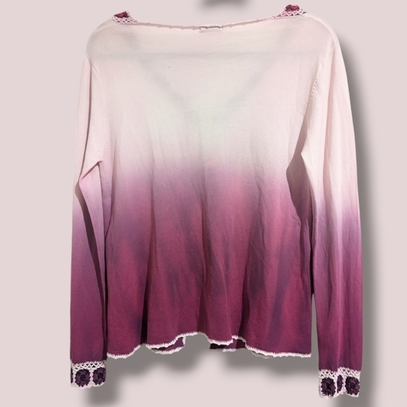 Vintage Pink And Purple Ombre Floral Crochet Knit Open Cardigan Cottagecore - Picture 2 of 11